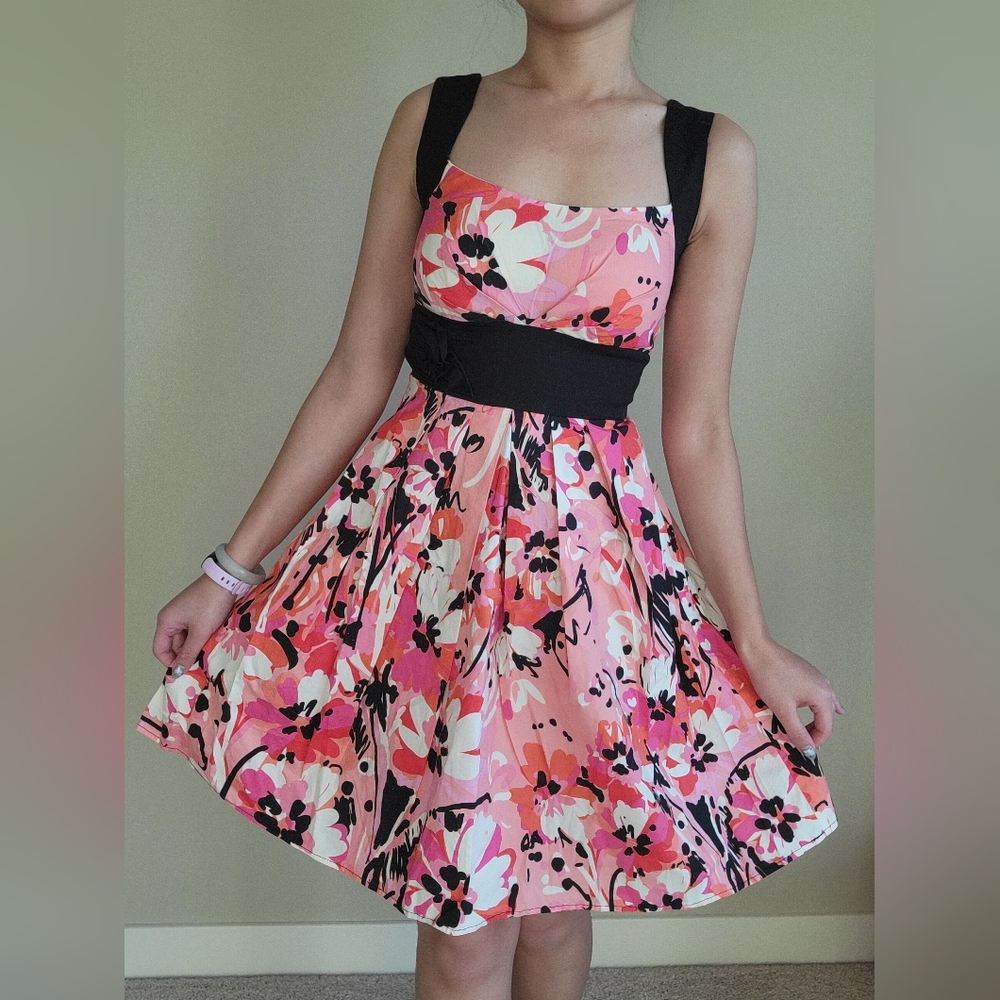 Pink and Black Floral Summer Dress
